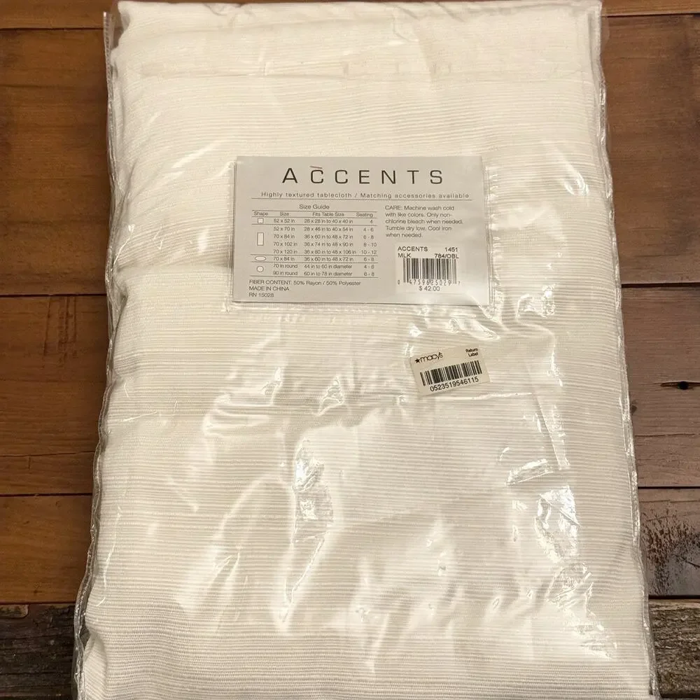 Accents Milk White 70 x 84 in. OBLONG Highly‎ Textured Tablecloth